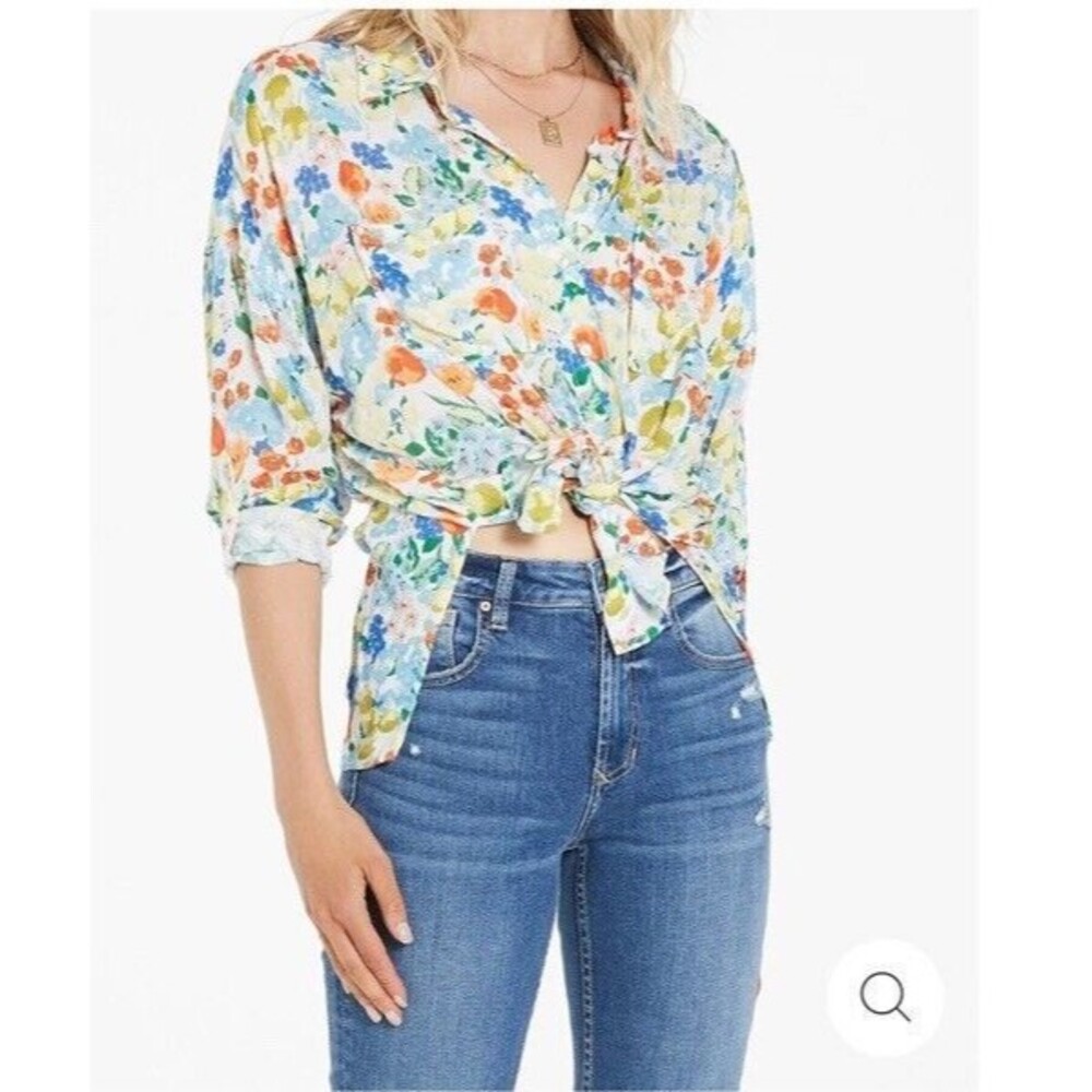 Dear John ARIANNA TIE FRONT DREAMING OF TUSCANY SHIRT Size Medium Button Up Top